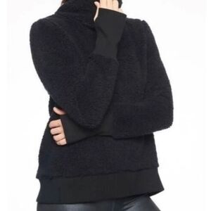 Athleta Nirvana Sherpa Sweater Pullover Soft Thumbholes Funnel Neck Black S